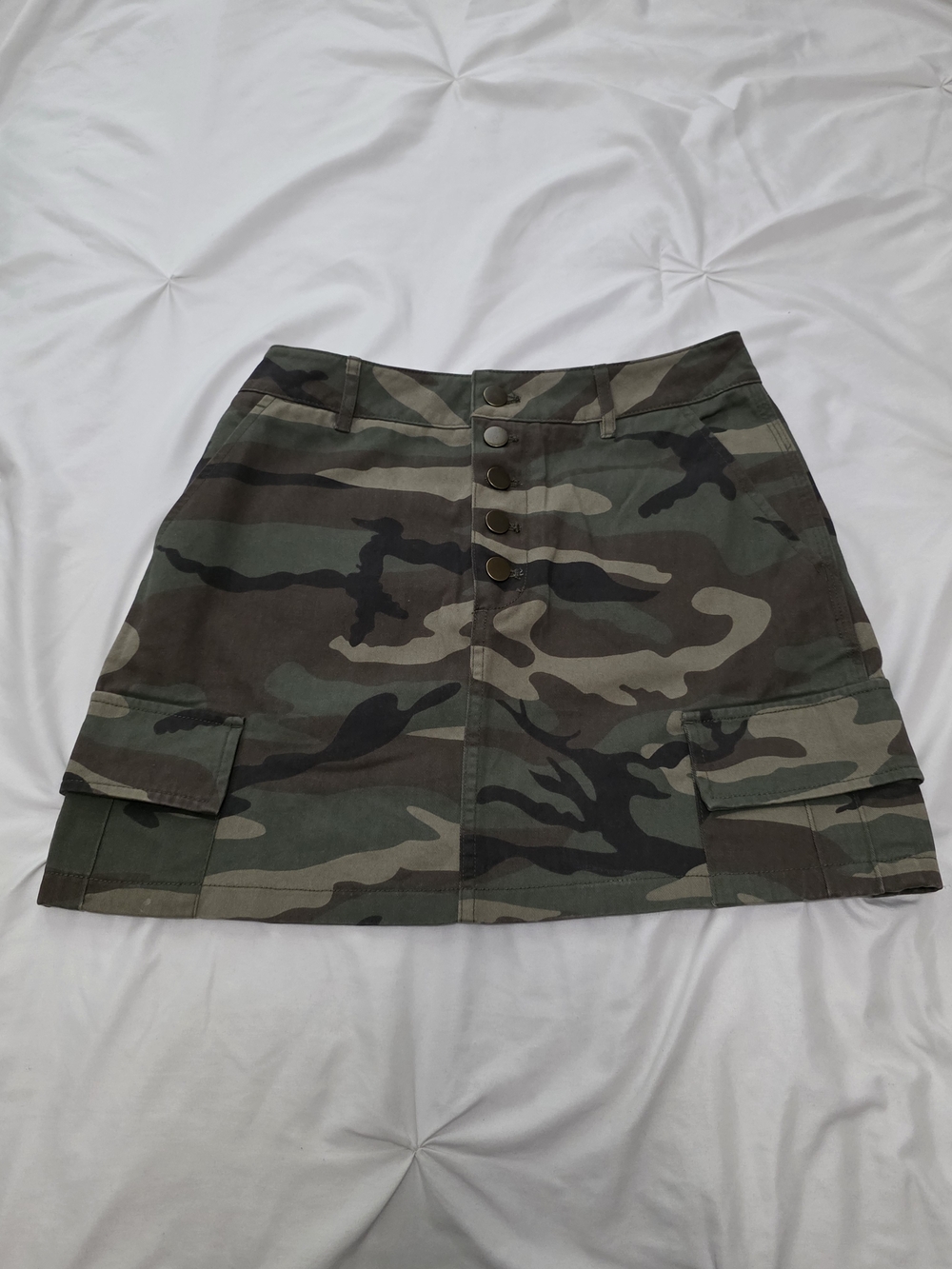 Camouflage Button-Front Cargo Mini Skirt